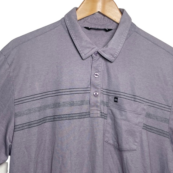 Mens Polo Shirt Muted Grey Striped Collared Three Button Placket Casual Sporty L - Picture 1 of 8